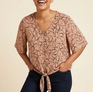 NWT Awuliffan Tie-Front Pink Printed Blouse